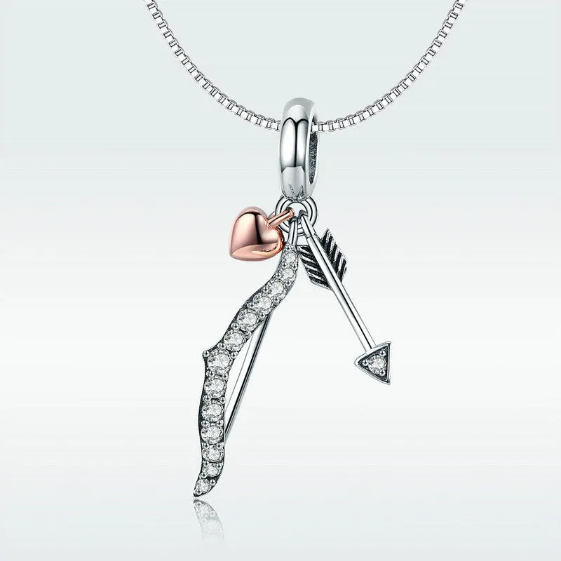 Cupid's Sparkling Bow & Arrow Charm 925 Sterling Silver