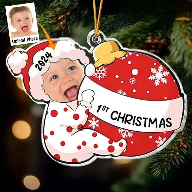 Custom Baby Face Acrylic Christmas Ornaments 1st First Christmas