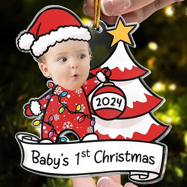 Custom Baby Face Acrylic Christmas Ornaments 1st First Christmas