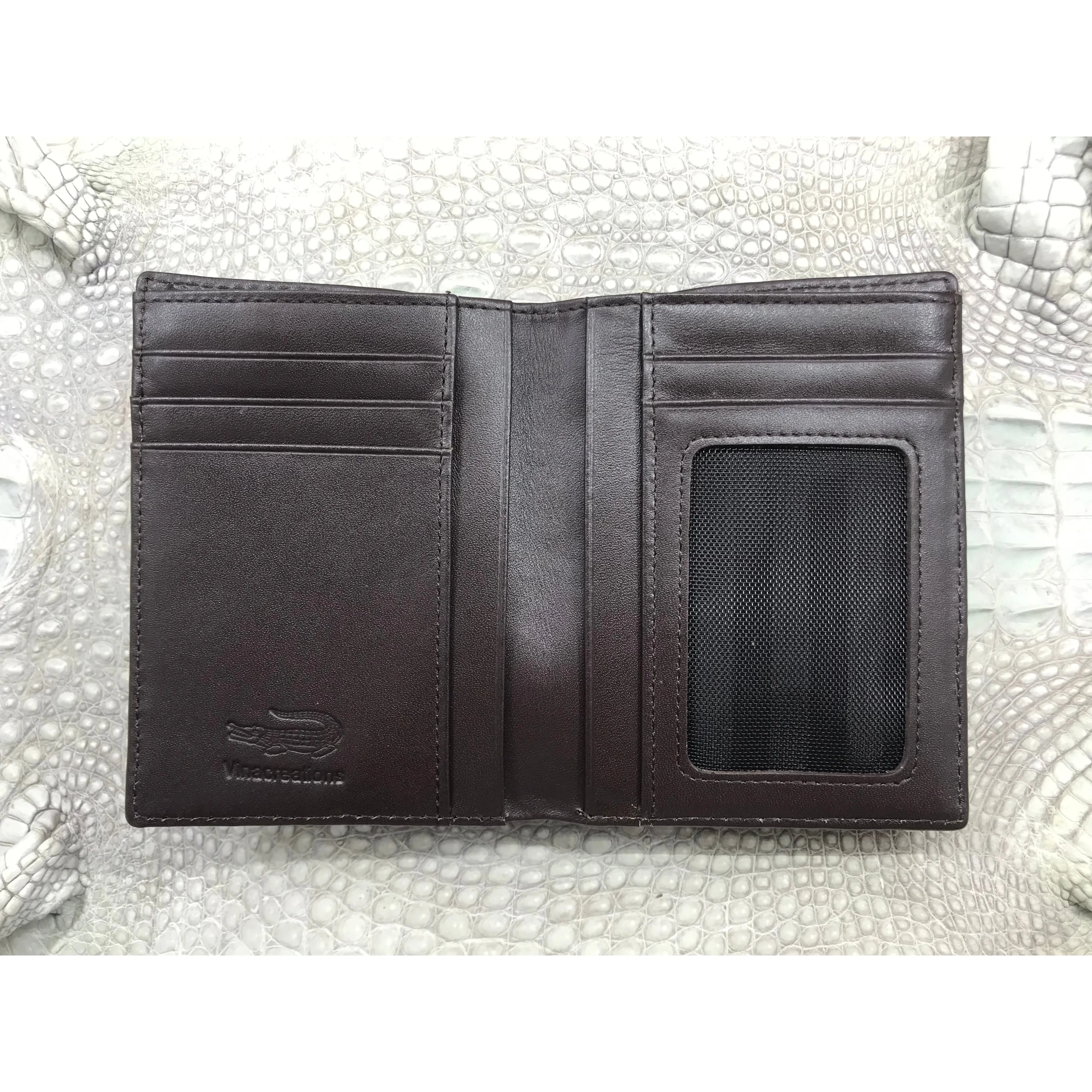 Dark Brown Alligator Skin Bifold Vertical Wallet For Men | Handmade Crocodile Leather Wallet RFID Blocking | VL5686