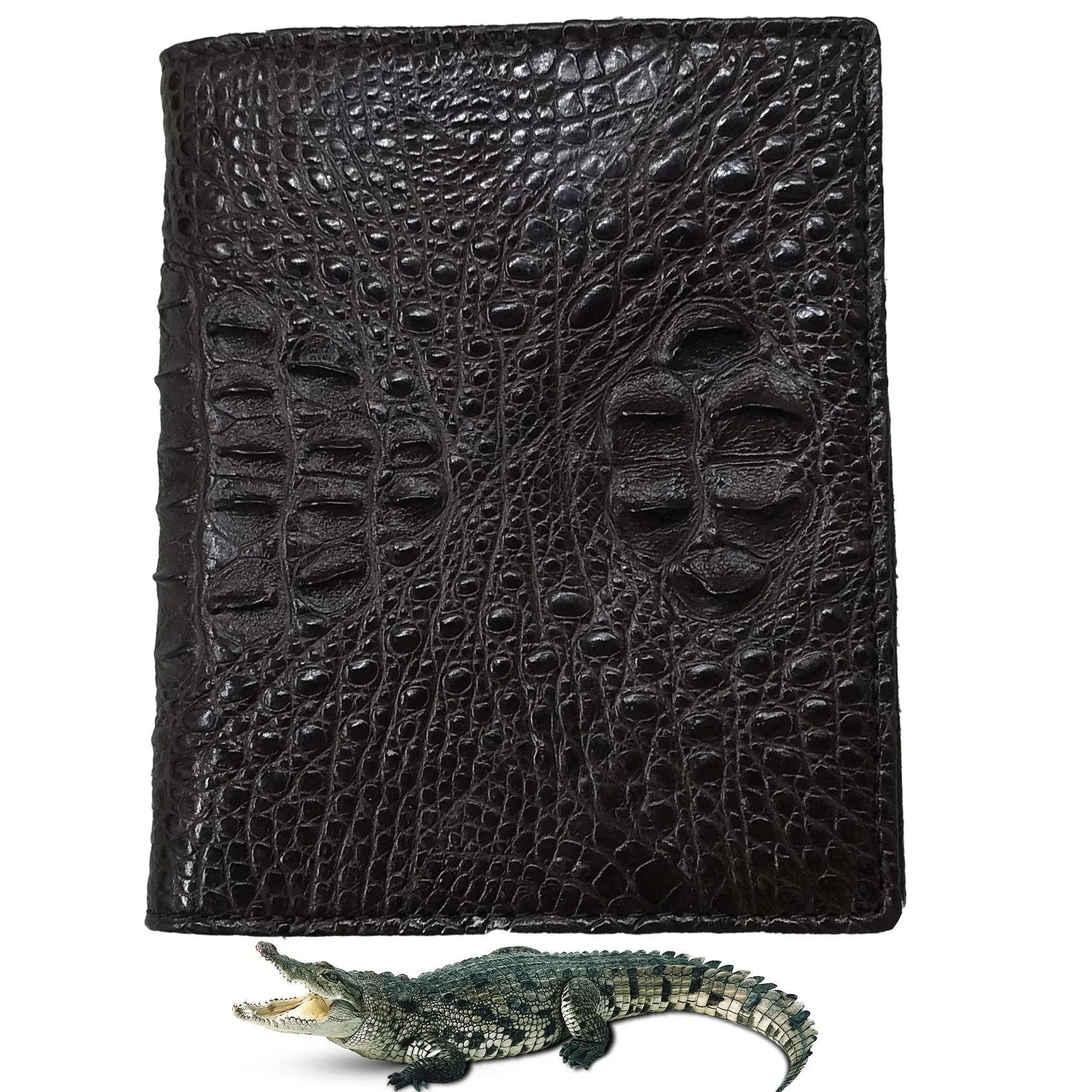 Dark Brown Alligator Skin Bifold Vertical Wallet For Men | Handmade Crocodile Leather Wallet RFID Blocking | VL5686