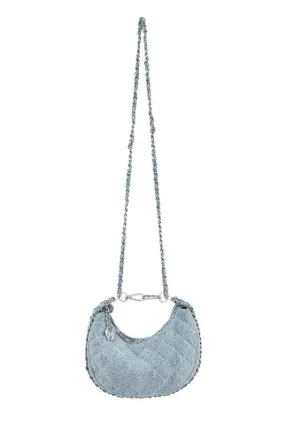 Denim and Flower Chain Crossbody Bag