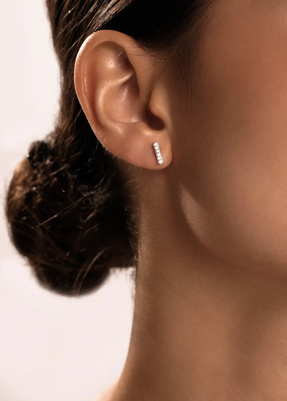 Diamond Bar Stud Earring in Gold