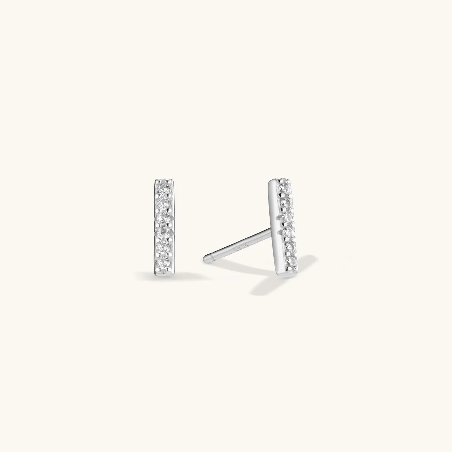 Diamond Bar Stud Earring in Silver