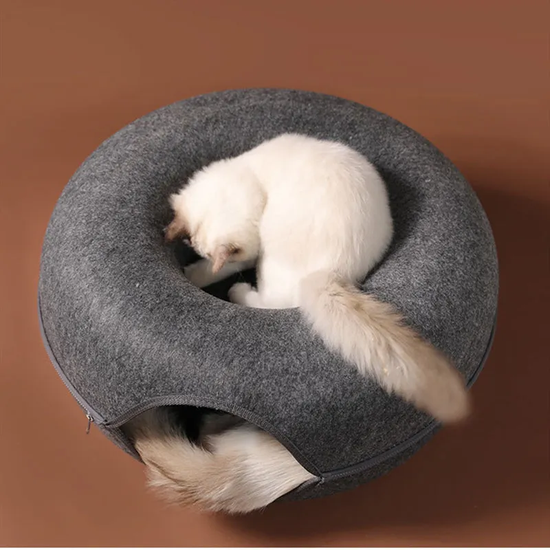 Donut Natural Felt Pet Cave Bed