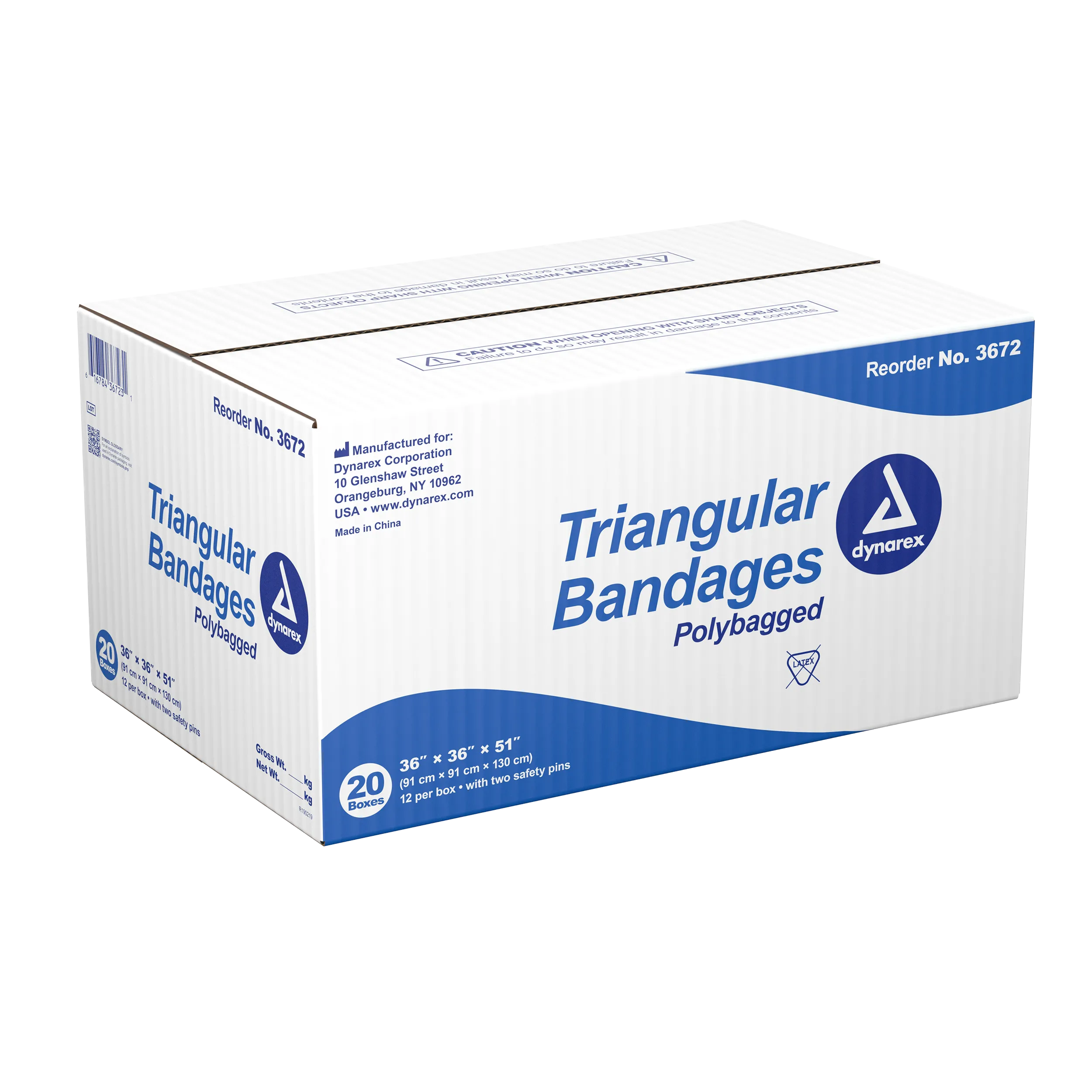 Dynarex - Triangular Bandages, 36" x 36" x 51", 12/box