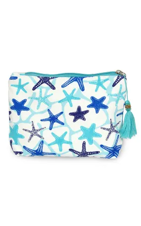 EAB0198 Blue Starfish Print Tassel Cosmetic Pouch Bag