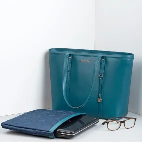 Elegant Tote Bag For Woman |Genuine Leather Handbag for Ladies | Ideal For Office & Travel | Color: Teal Blue