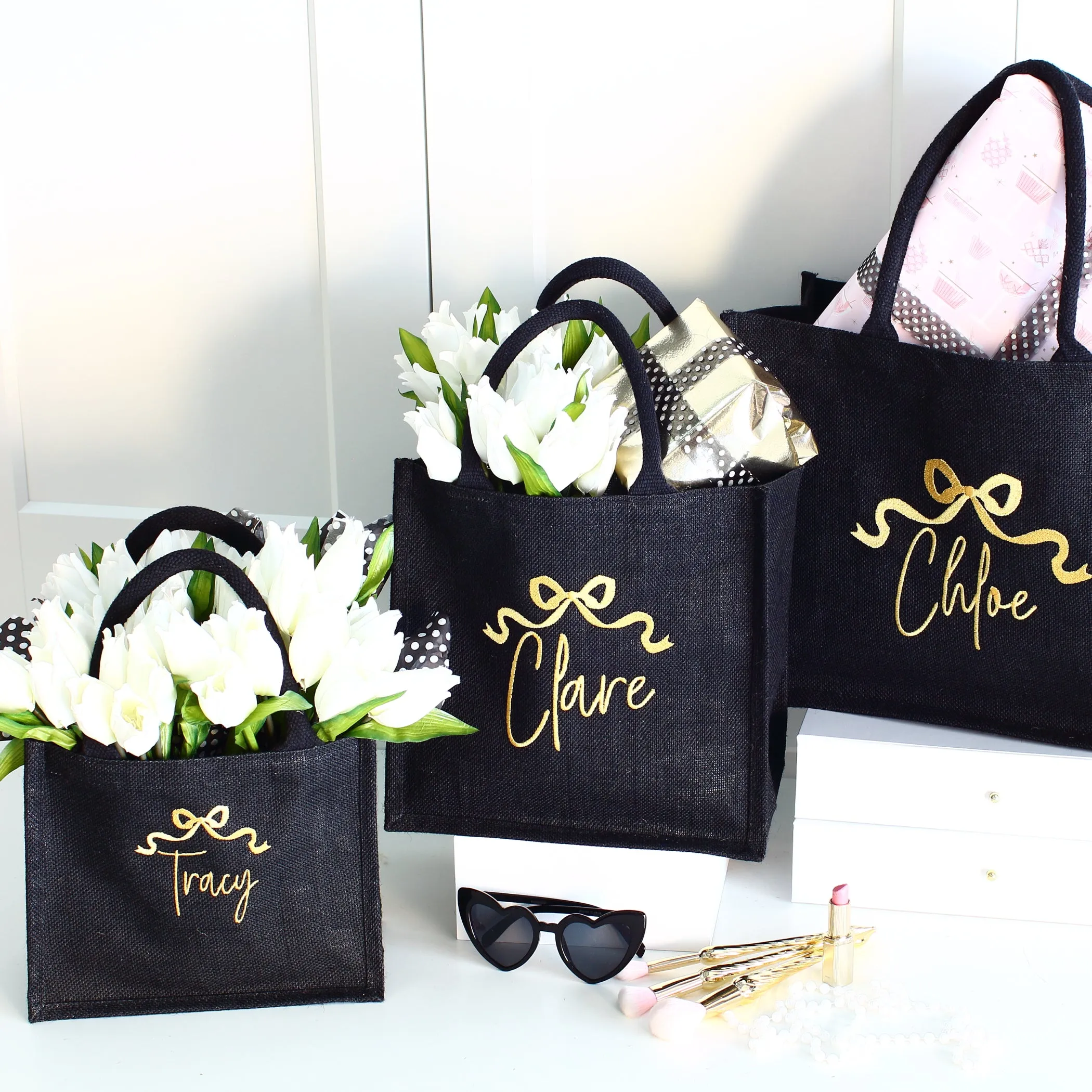 Embroidered Gift Bags - Pretty Bow - 3 sizes