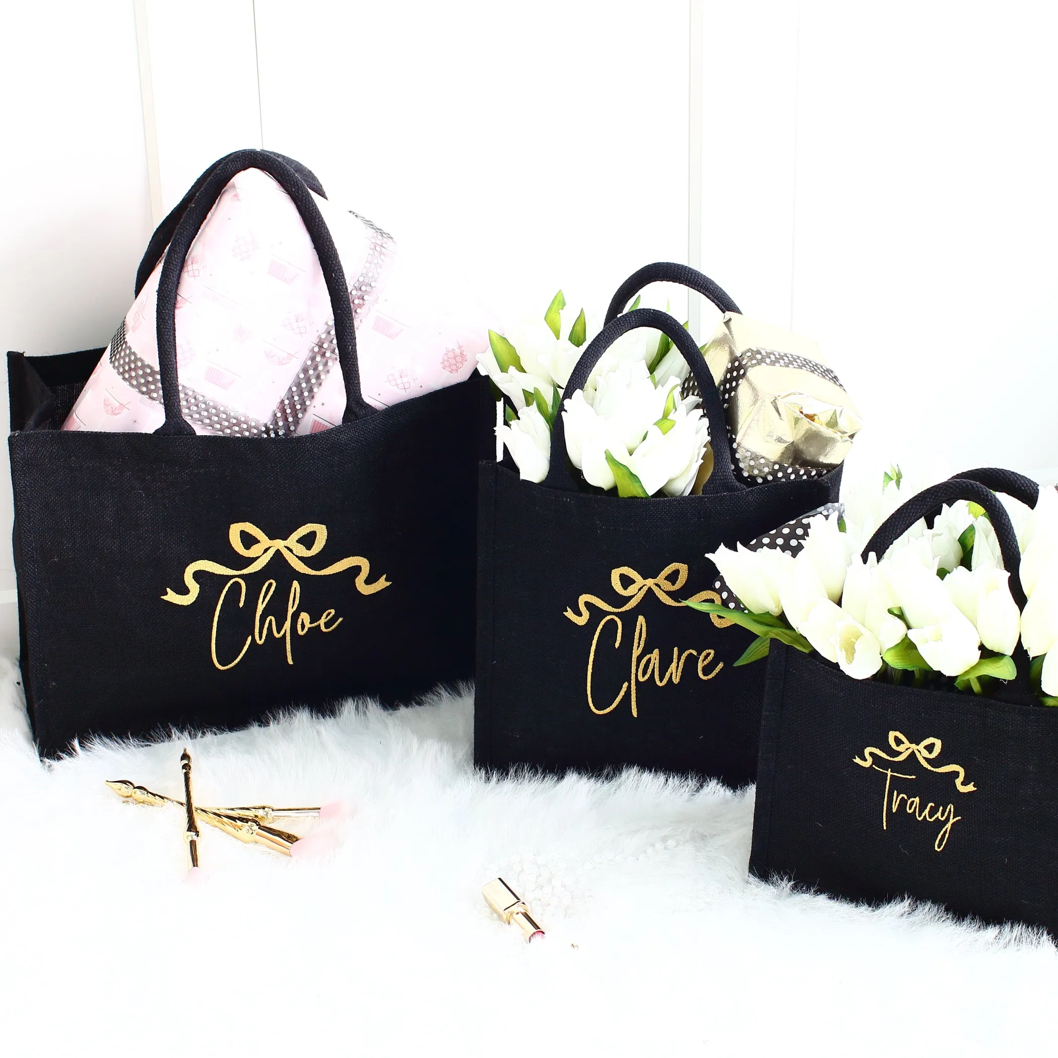 Embroidered Gift Bags - Pretty Bow - 3 sizes