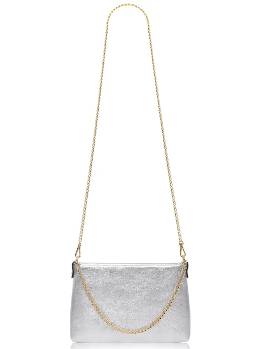 Fabucci Silver Leather Shoulder Bag