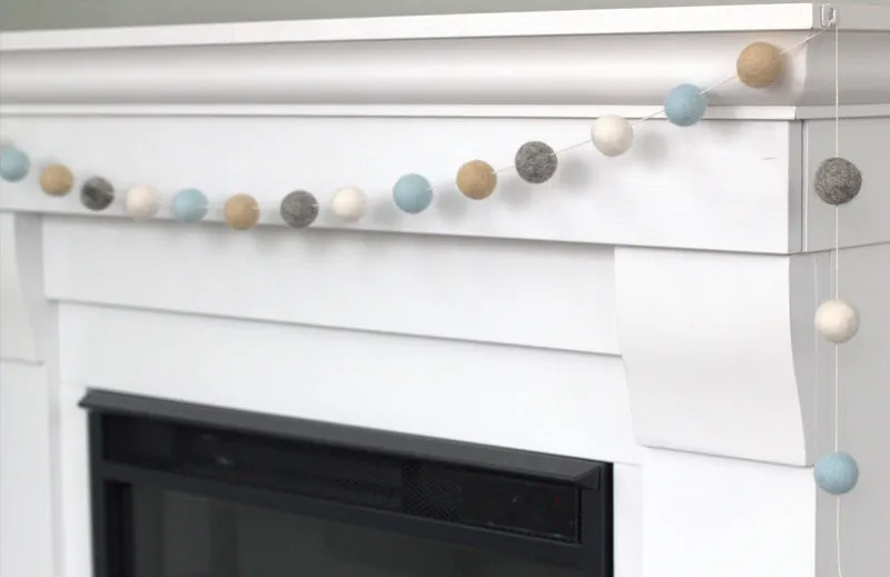 Felt Ball Garland- Ice Blue, Gray, Almond & White