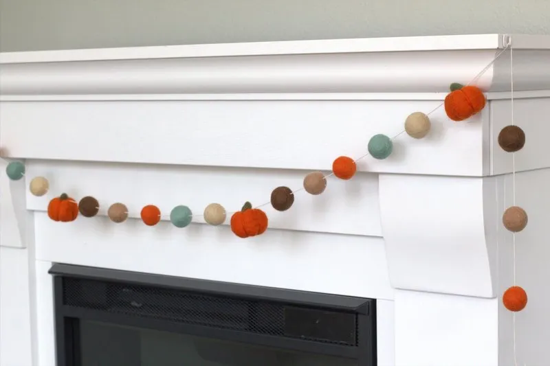 Felt Pumpkin Garland-  Dark Orange, Teal, Brown