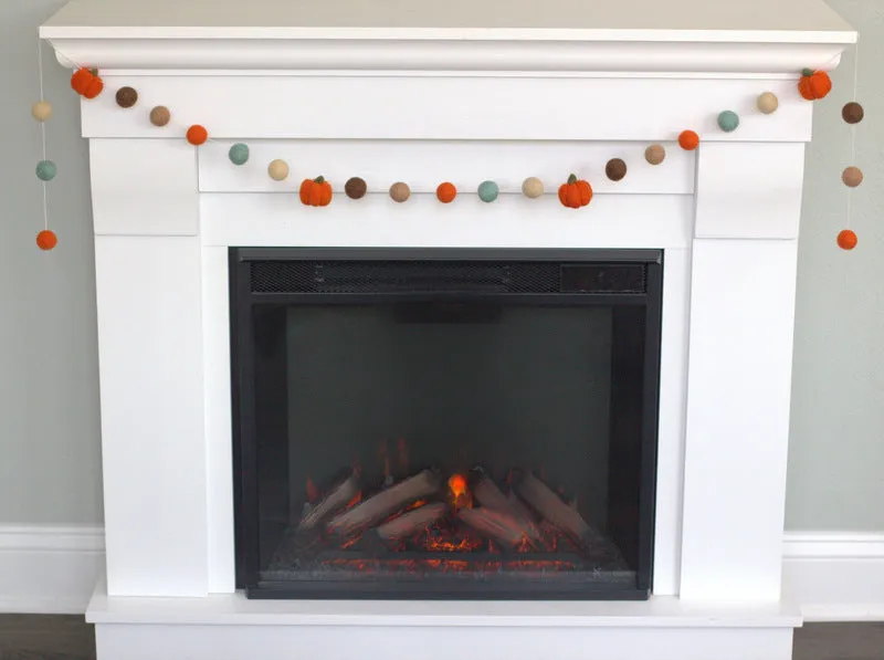 Felt Pumpkin Garland-  Dark Orange, Teal, Brown