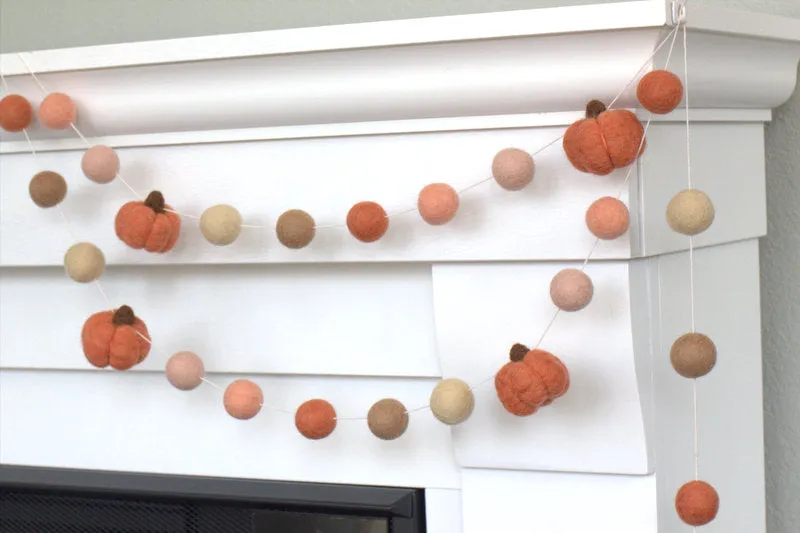 Felt Pumpkin Garland- Terra Cotta, Pink, Peach, Tan