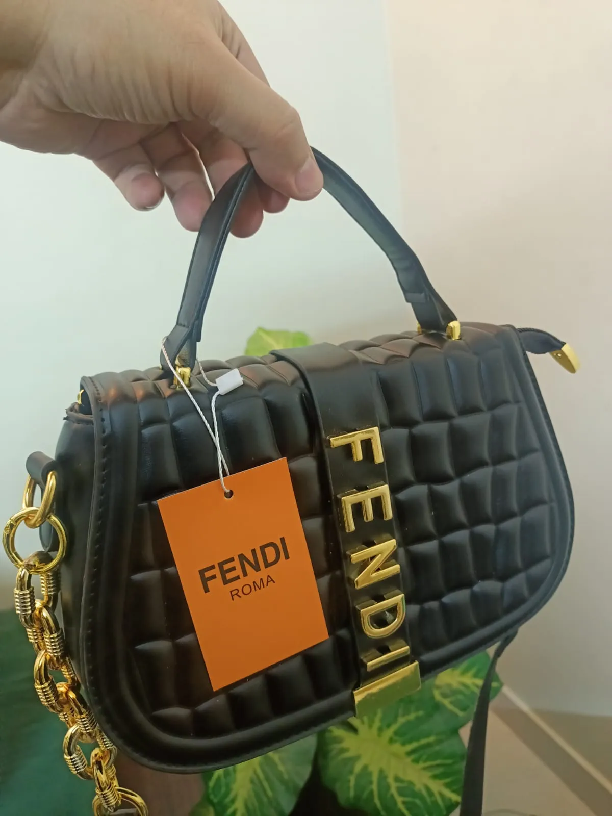 Fendi Women's Bag with Half Belt and Half Chain (Black)