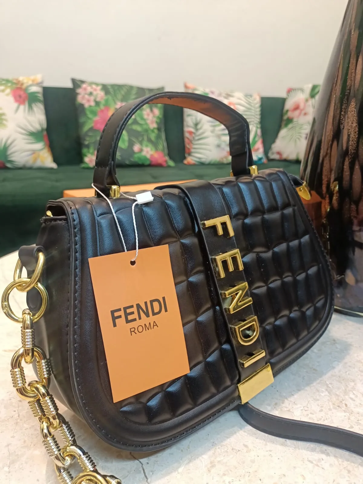 Fendi Women's Bag with Half Belt and Half Chain (Black)