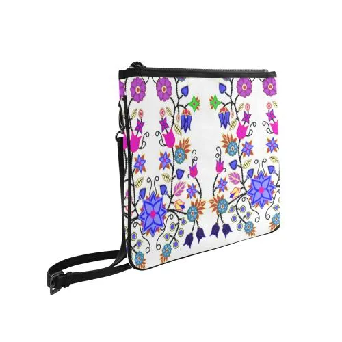 Floral Beadwork Seven Clans White Slim Clutch Bag