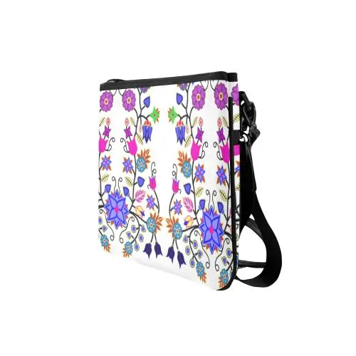 Floral Beadwork Seven Clans White Slim Clutch Bag