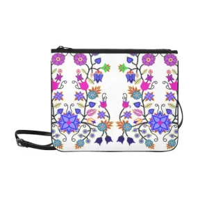 Floral Beadwork Seven Clans White Slim Clutch Bag