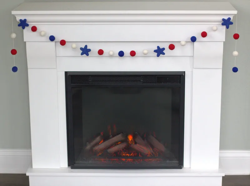 Fourth of July Felt Ball & Star Garland- Red, Royal Blue, White