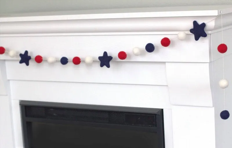 Fourth of July Felt Ball & Star Garland- Red, White, Navy