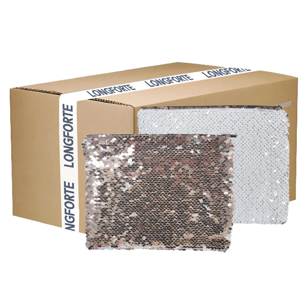 FULL CARTON - 50 x Sequin Handbags/ Cosmetic/Purses - 15cm x 20cm - CHAMPAGNE GOLD