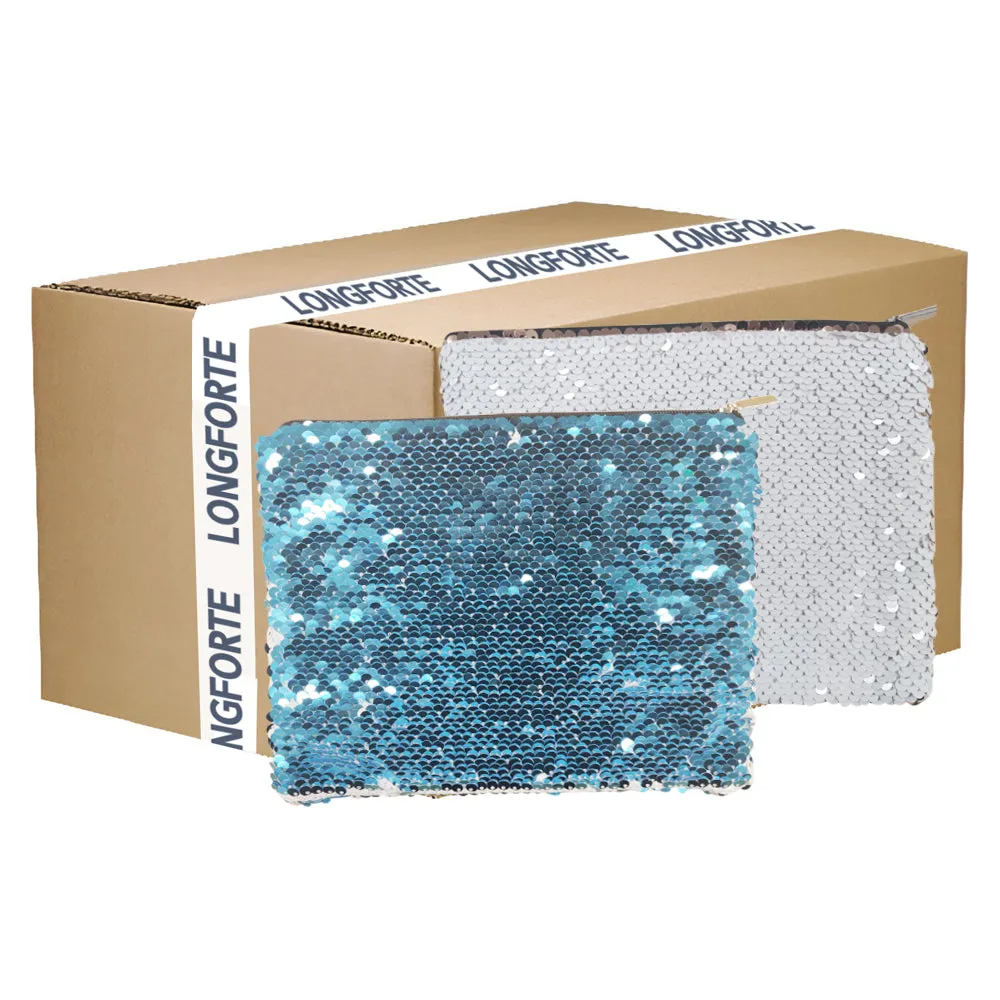 FULL CARTON - 50 x Sequin Handbags/ Cosmetic/Purses - 15cm x 20cm - LIGHT BLUE