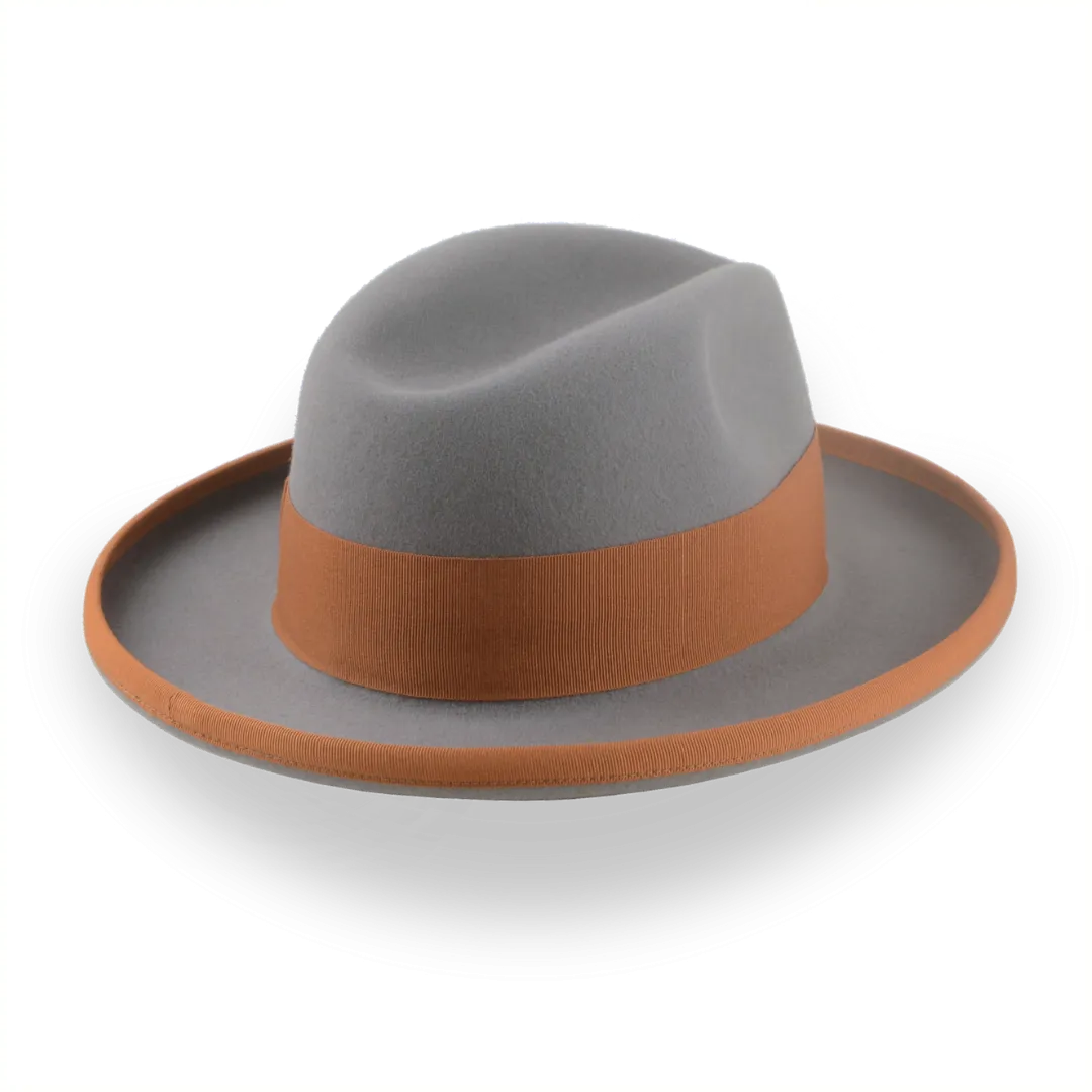 Grey Wide Brim Fedora in a Homburg Hat Style  | The Solaris