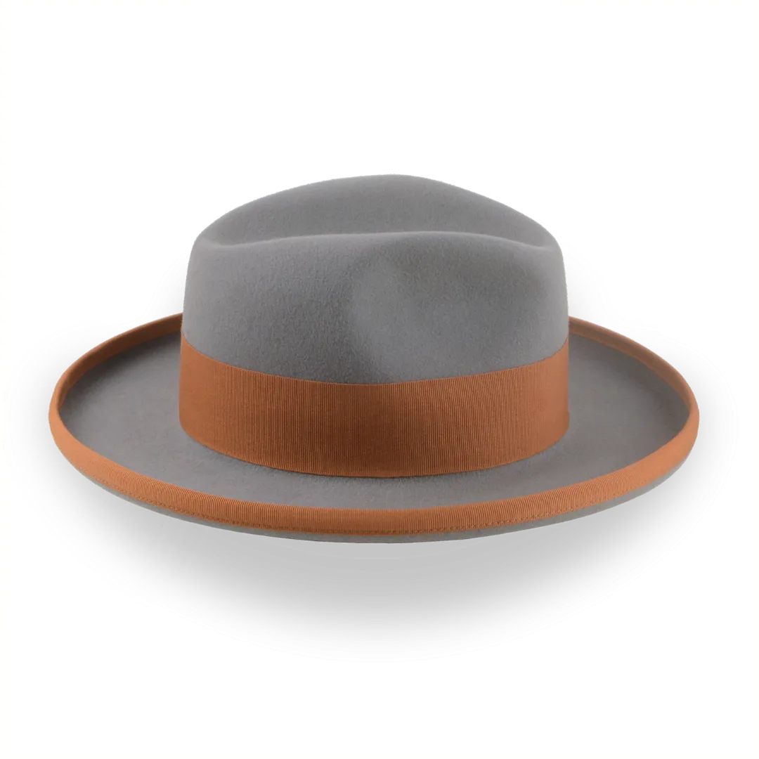 Grey Wide Brim Fedora in a Homburg Hat Style  | The Solaris