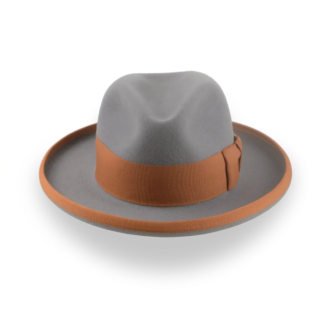 Grey Wide Brim Fedora in a Homburg Hat Style  | The Solaris