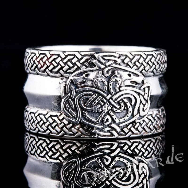 Handcrafted Celtic Wolves Band - Sterling Silver