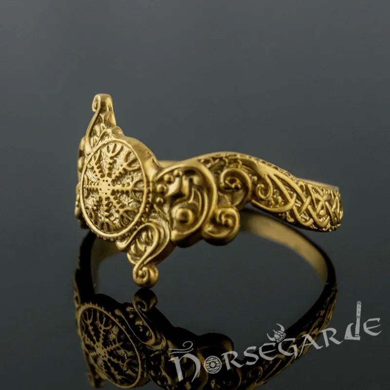 Handcrafted Helm of Awe and Wolves Ring - Gold