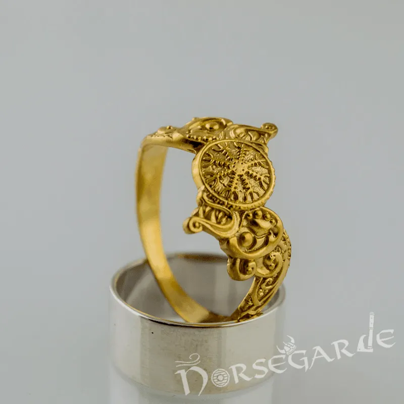 Handcrafted Helm of Awe and Wolves Ring - Gold