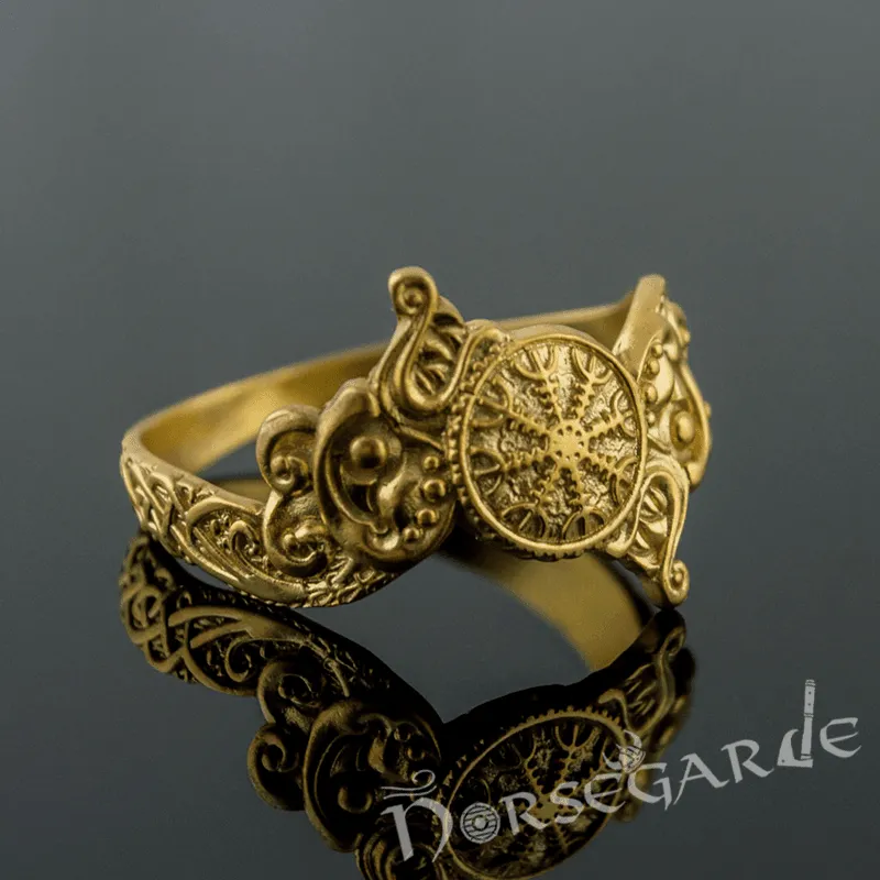 Handcrafted Helm of Awe and Wolves Ring - Gold