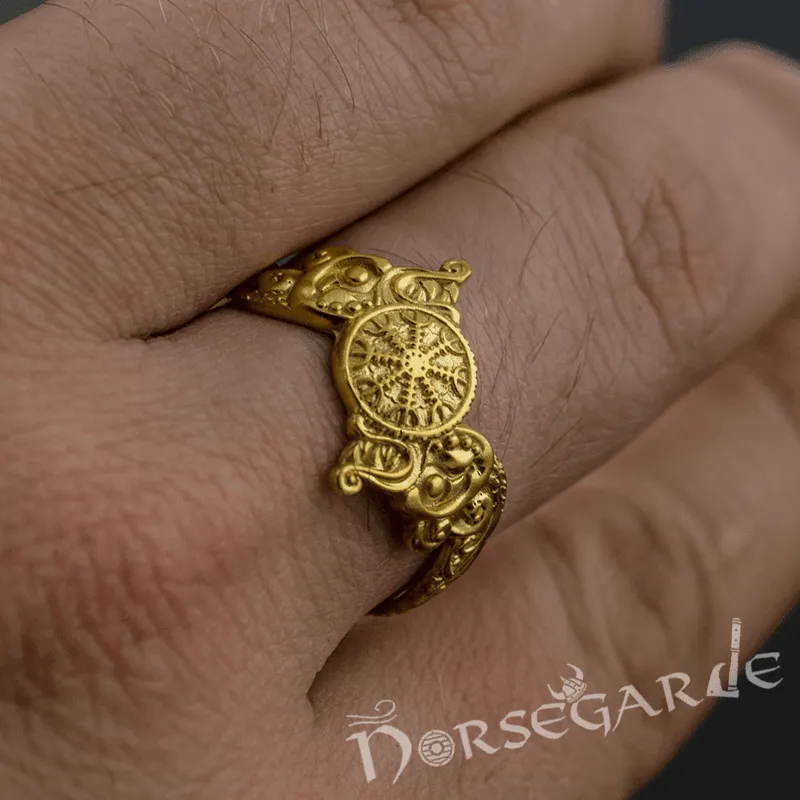 Handcrafted Helm of Awe and Wolves Ring - Gold