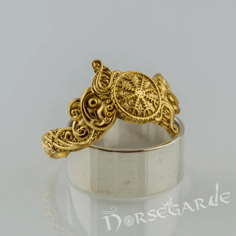 Handcrafted Helm of Awe and Wolves Ring - Gold