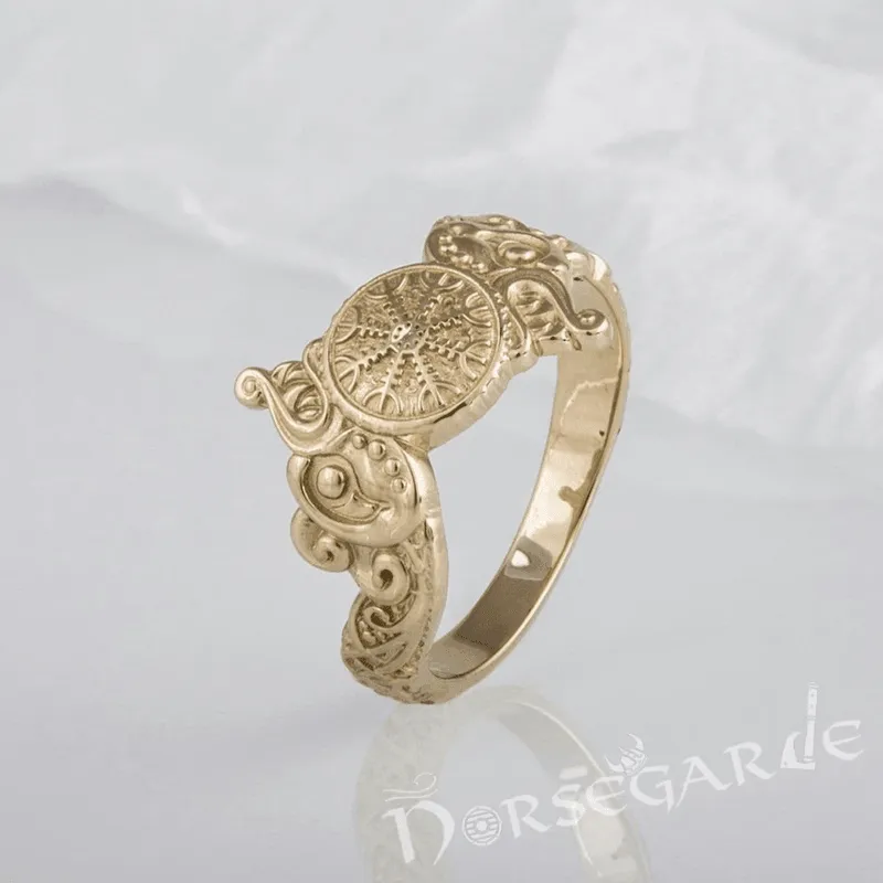 Handcrafted Helm of Awe and Wolves Ring - Gold