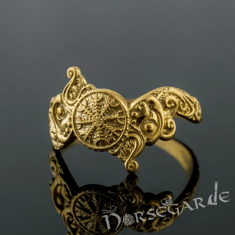 Handcrafted Helm of Awe and Wolves Ring - Gold