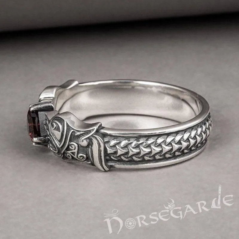 Handcrafted Odin's Wolves Gemmed Band - Sterling Silver