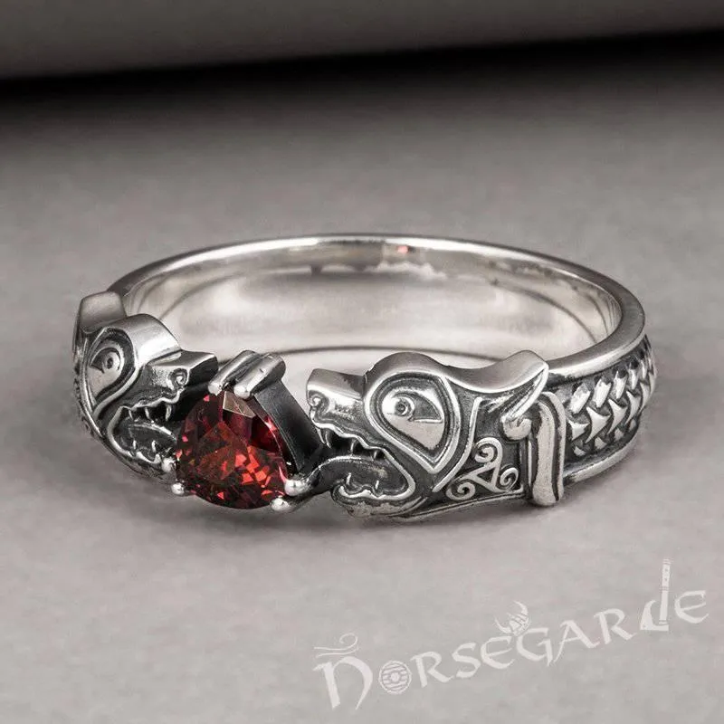 Handcrafted Odin's Wolves Gemmed Band - Sterling Silver