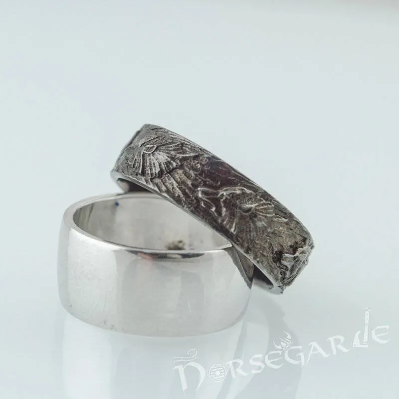 Handcrafted Wolf Ornament Band - Ruthenium Plated Sterling Silver