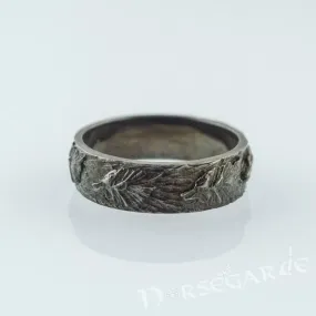 Handcrafted Wolf Ornament Band - Ruthenium Plated Sterling Silver