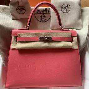 Hermès Kelly 25 Rose Azalee Sellier Epsom Palladium Hardware PHW