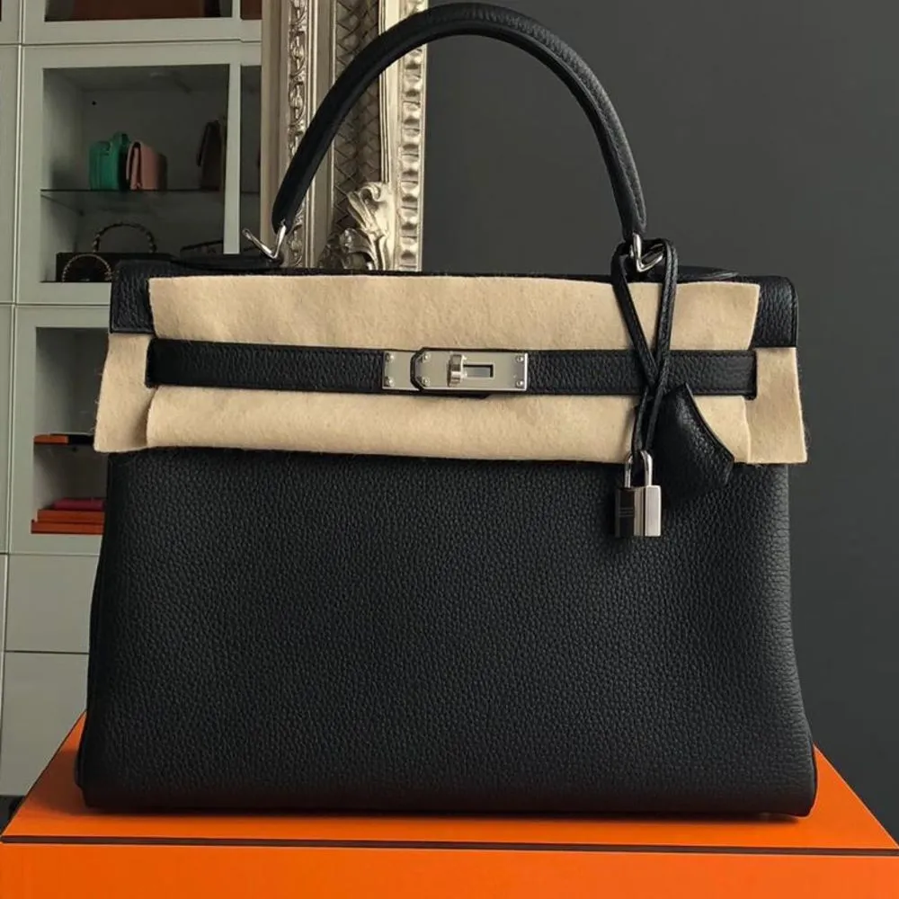 Hermès Kelly 32 Noir (Black) Togo Palladium Hardware PHW