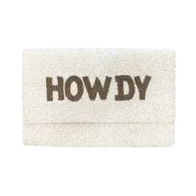 Howdy Beaded Clutch-White