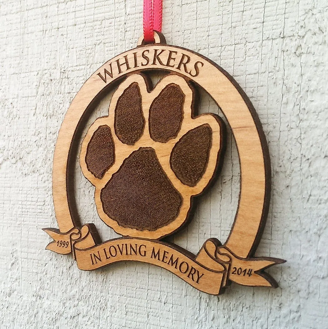 In Loving Memory Cat Dog Paw Print | Wood Ornament