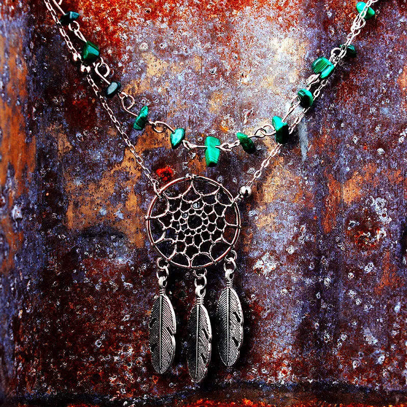 Irregular Natural Peacock Turquoise Hollow Dream Catcher Feather Anklet