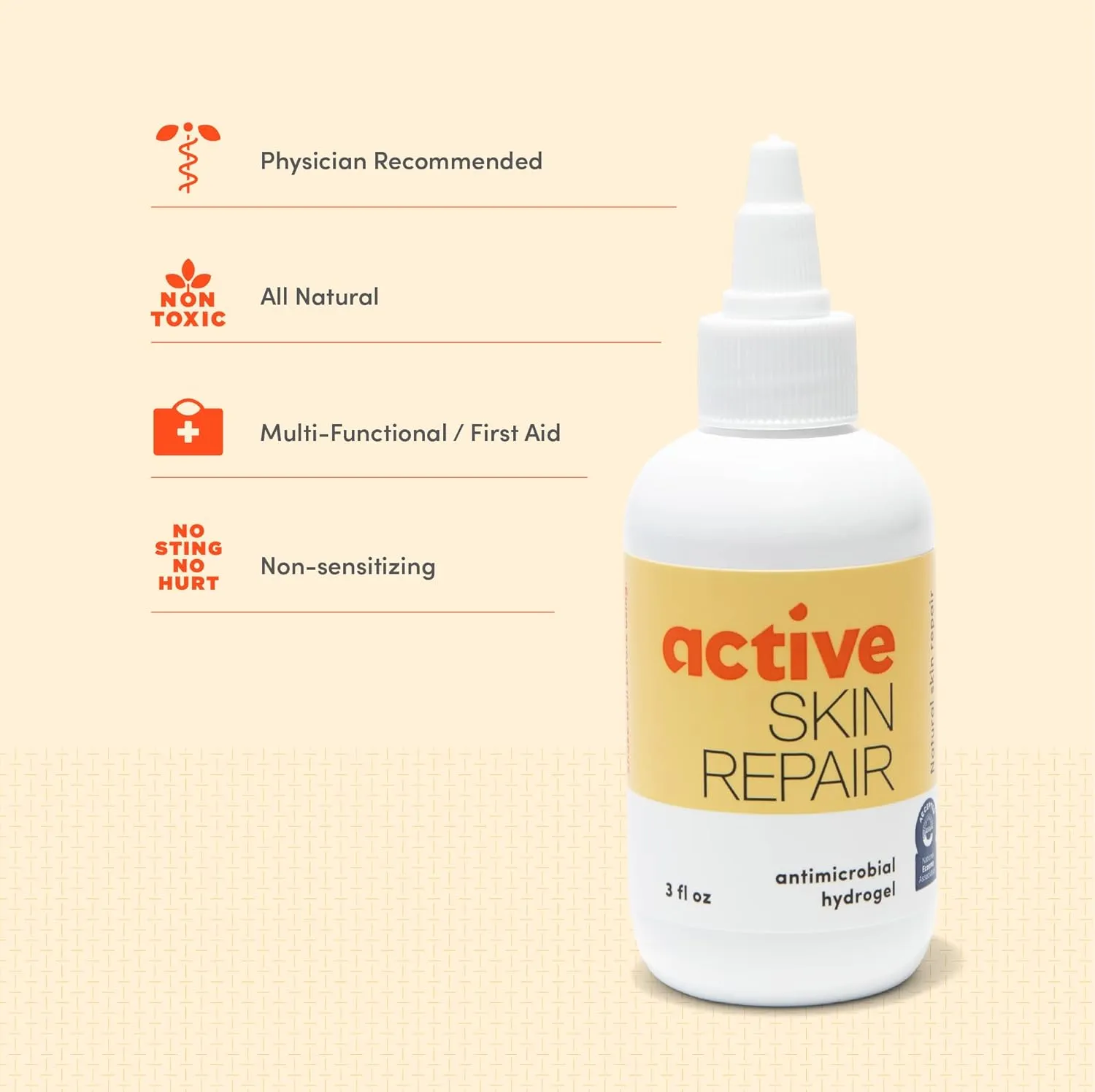 ITEM# 0211   Active Skin Repair Hydrogel - Natural & Non-Toxic First Aid Ointment & Antiseptic Gel for Minor Cuts, Wounds, Scrapes, Rashes, Sunburns, and Other Skin Irritations (Single, 3 oz Gel) (Watch Video)