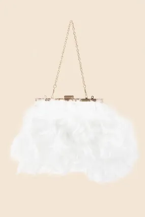 Ivory Feathered Chain Strap Hand Bag